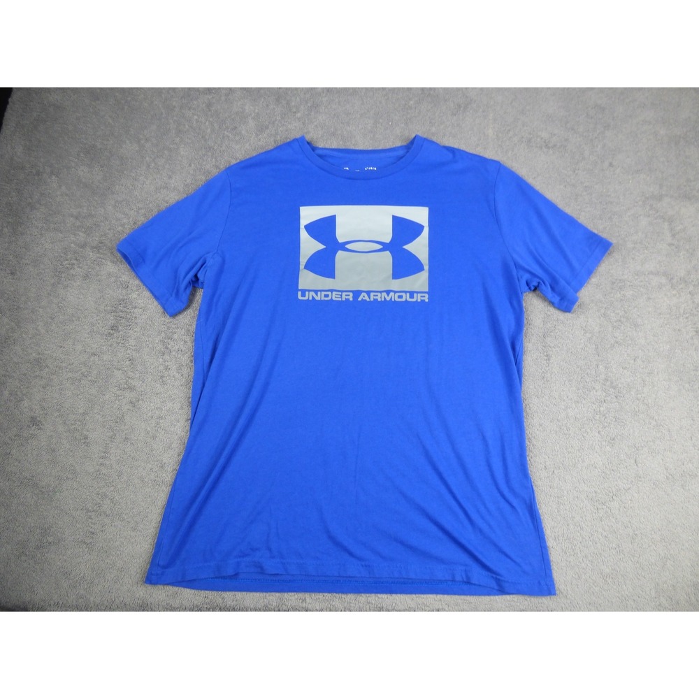 Under Armour Mens HeatGear Short Sleeve T-Shirt Royal Blue Silver Logo Large